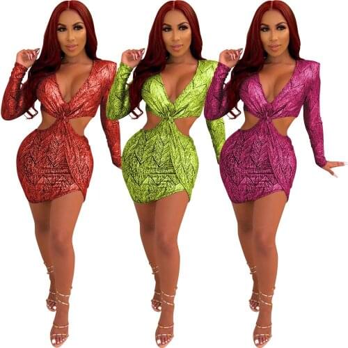 Sexy Hollow Out Bandage Dress Women Vintage long Sleeve Deep V Neck Evening Party Dresses Diamond Lattice Mini Vestido Plus Size