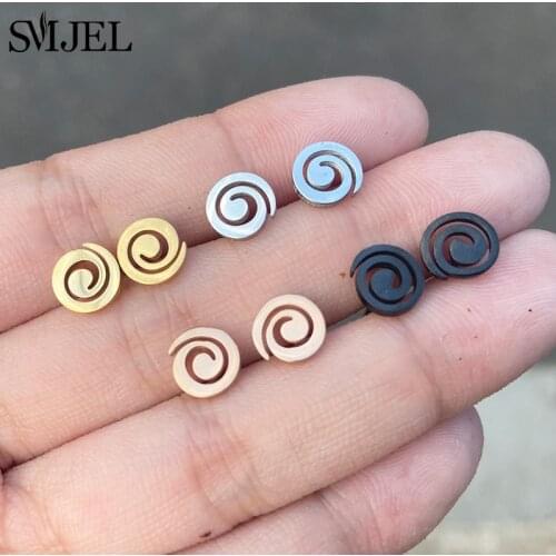 Black Stainless Steel Swirl Spiral Earrings for Women Small Geometric Helix Water Ripple Whirlpool Earings Jewelry Pendientes