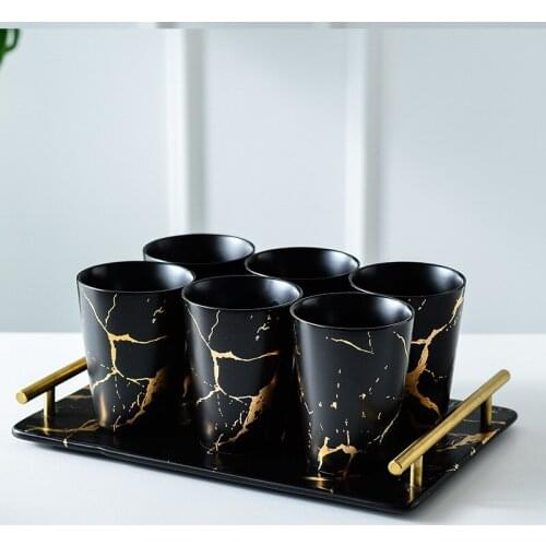 Northern European wind golden marble ceramic cups creative drinking cups set household cups with trays