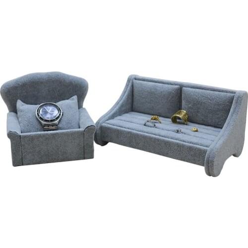 Blue Mini Velvet Jewelry Ring Watch Displa Seat Tray Sofa Design Bracelet Earring Jewellery Organizer Box Rack Soft to Touch