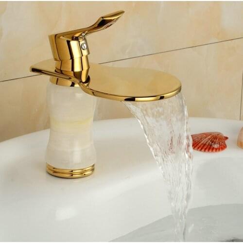 Marble Stone Faucet Golden Finsh Basin Mixer Tap Bathroom Faucet Deck Mounted Tap M1027