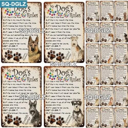 [SQ-DGLZ]Pets Rules Metal Sign Vintage Metal Plaque Plate Decor For Dog House Wall Decor Tin Signs Retro Dog Poster Boss Sign