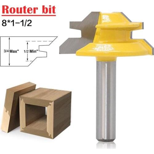 Woodworker Lock Miter Router Bit 45 Degree Width 1-3/8" Woodworking Drill Bit 1/4" Shank Tenon Cutter Woodwork Milling Cutters
