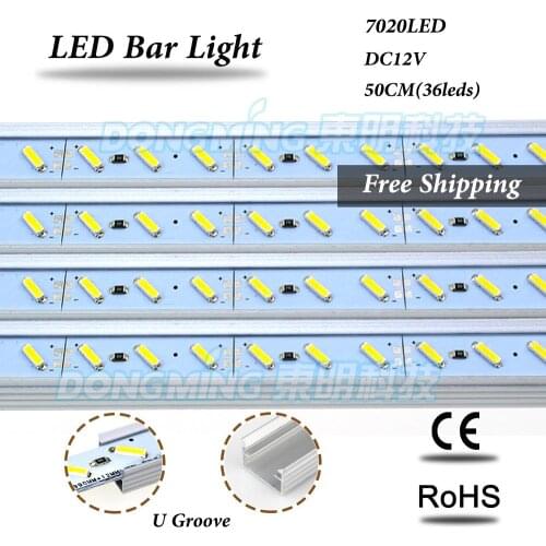 5pcs led luces strip light 7020 aluminum profile 50m 36led 12V white/warm white no waterproof led bar light with U/V groove