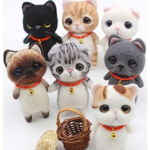 Relaxed DIY Non Finished Wool Needle Felting Kit Pocket Pet Cat Doll Keychain DIY Wool Felt Handcraft Material Package