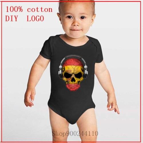 Dark Skull Deejay with Spanish Flag printed baby bodysuits Cotton Short Sleeve Newborn Baby Boys Girls Clothes Newborn Onesie