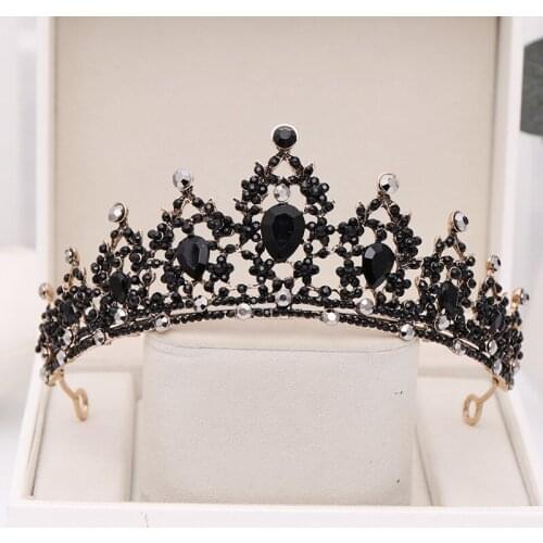 Handmade Baroque Retro Black Luxury Bridal Alloy Tiaras Crowns Princess Queen Prom Rhinestone Veil Tiara Wedding Hair Accessory