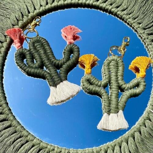 Vedawas INS Ethnic Macrame Cactus Key Chains for Women Bohemian Fiberart Colorful Fringed Cute KeyChains Bag Accessories Jewelry
