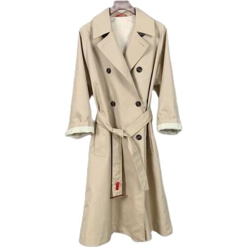 Female Windbreaker Mid-length Double-Sided Windbreaker Lace-up Windbreaker Double-breasted Classic Cotton Windbreaker Female