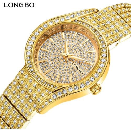LONGBO Women Watch Brand Luxury Dress Clock Japan Movement Full Diamond Steel Silver Ladies Watch Analog Round Quartz Wristwatch