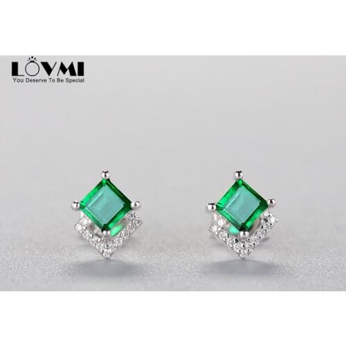Luxury 925 Sterling Silver Woman Earrings Emerald Diamond Stud Earrings Square Green Stone Jewelry Accessories For Party Gift