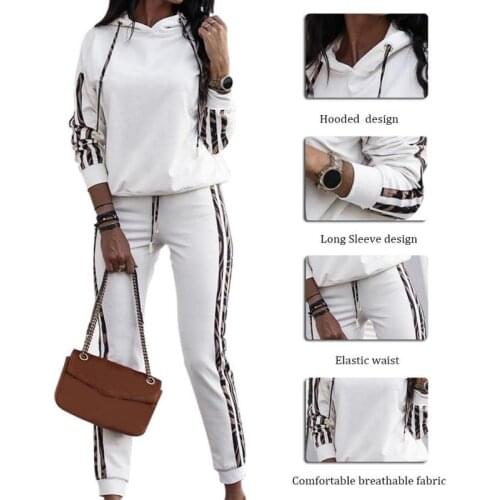 Spring Autumn Tracksuit Women 2 Piece Set Hooded Stripe Long Sleeve Sweatshirt Top and Pants Leisure Sports Suit Casual Outfits