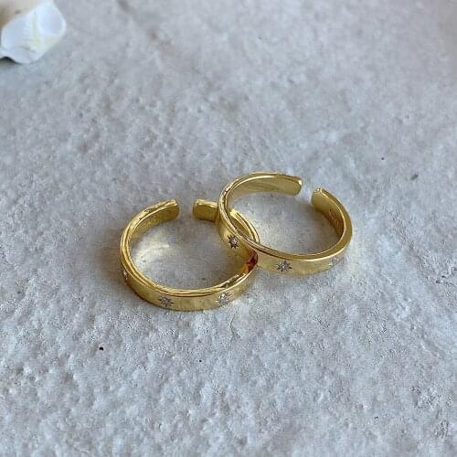 1pc 18k gold 100% Authentic 925 Sterling Silver Jewelry Sparking Star CZ Square Rounded Band Ring Adjust TL J1409