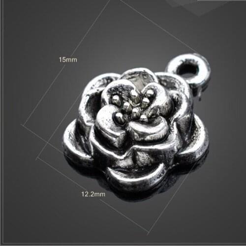 High quality 10 PCS/Lot 12.2mm*15mm antique silver plated small metal diy handmade beautiful flowers charms