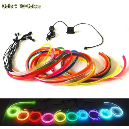 2.3mm-Skirt 1Meter 10color Choice For Car Decoration EL wire flexible Neon glowing LED Strip Light-up By 5V USB Drive