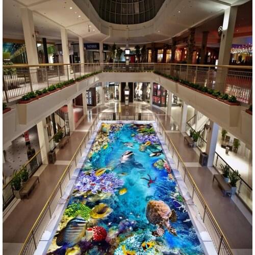 3d flooring bathroom dolphin Custom photo floor wallpaper 3d waterproof floor Custom Photo self-adhesive 3D floor