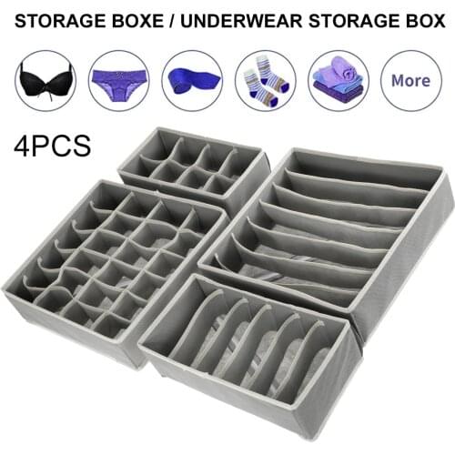 4Pc Underwear Storage Box Foldable Drawer Wardrobe Organizer Divider Cabinet Fabric System for Bra Socks Ties Panties Silk Scarf