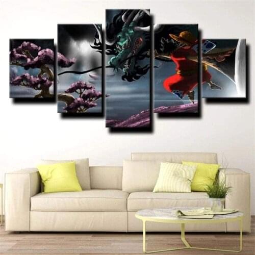5 Piece Wall Art Canvas Anime Manga Poster Figure Pictures Dragon & Straw Hat Kid Modern Decor Living Room Decoration Paintings