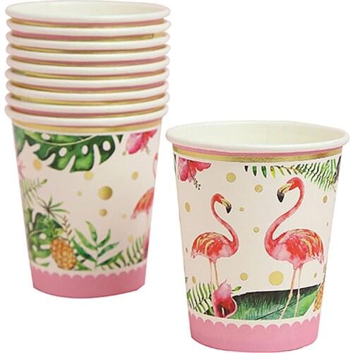 60pcs Tropical Flamingo Paper Disposable Cups Birthday Party Tableware Decor Home Kitchen Office BBQ Use