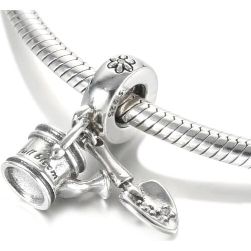Authentic S925 Silver Pendant Charm for Women Bracelet Bangle DIY Jewelry Watering Can & Trowel Dangle Bead