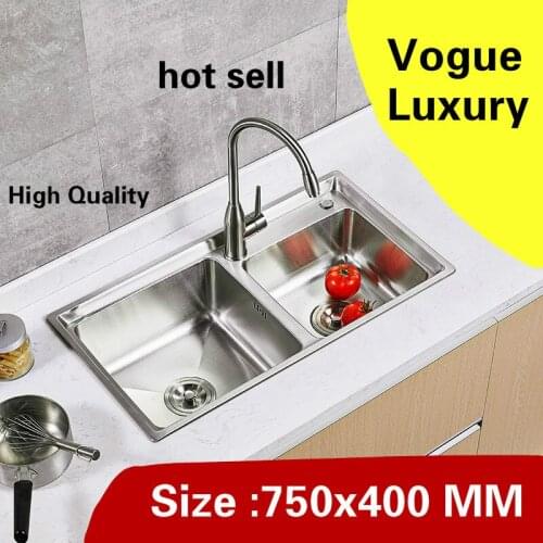 Free shipping Apartment luxury kitchen double groove sink do the dishes 304 stainless steel hot sell high quality 750x400 MM