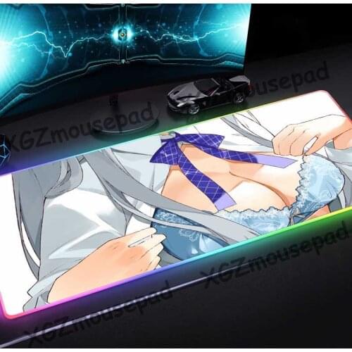 XGZ Large RGB Gaming Mouse Pad Black Lock Edge Anime Sexy Bare Busty Boobs Seduction Custom Computer Desk Mat Rubber Non-slip