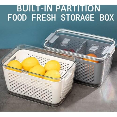 BalleenShiny Double-layer Drain Fresh-keeping Box Plastic Fruit And Vegetable Sealed Refrigerator Classification Storage Box