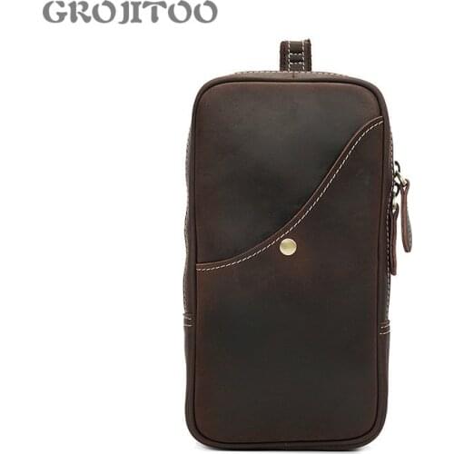 GROJITOO 2020new mens chest bag Genuine Cow Leather Messenger Bag Men Handbag Chest Crossbody Shoulder Bag