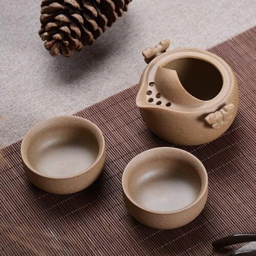 Coarse pottery fast cups pottery Kung Fu tea with a pot of two cups readily teapot portable tea set