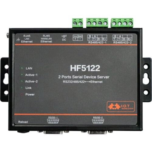 HF5122 RS232 rs485 rs422 modbus Industrial Serial To RJ45 Ethernet Free RTOS Serial 2 Port Transmission Converter Serial Server