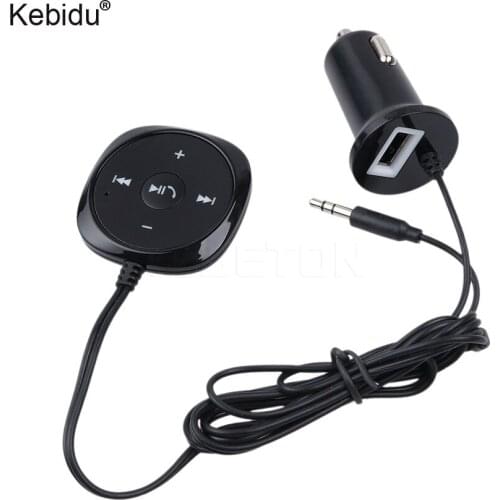 Kebidu Wireless Bluetooth Car Kit Music Receiver 3.5mm Adapter Handsfree LED AUX Speaker with USB Car Charger For iphone Android