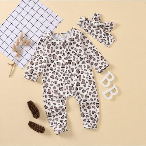 0-3Yrs Leopard Bodysuits Soft Baby Girls Long Sleeve Romper With Headband 2Pcs Spring Autumn CLothing Outfits
