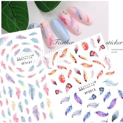 Beautiful Feather Nail Sticker Design Decals Nail Art Manicure Sticker Back Glue Adhesive Decoration Sticker for Nails Charm