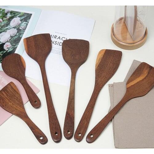 Natural Wood Tableware Spoon Non-stick Pan Scoop Cooking Utensils Fried Shovel Spatula Heat Resistant Kitchen Cooking Tool
