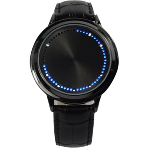 Unisex Fashion Cool Touch Screen LED Binary Wrist Watch Blue Light Electronic Digital Watch