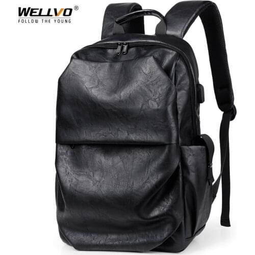 Mens Backpack Men USB Charge Leatherette Backpacks Man Bag Black Zipper Laptop Rucksack Male High Quality Travel Mochila X90C