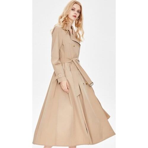 Medium and long windbreaker coat womens 2021 spring and autumn new waist closing and slim temperament, thin over knee Khaki