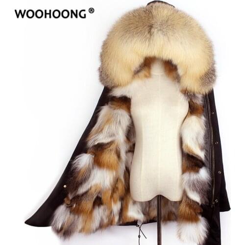 Winter Real Fur Coat Woman Natural Fire Fox Red Fox Parker Waterproof Removable Warmth Streetwear Loose Large Size Customization