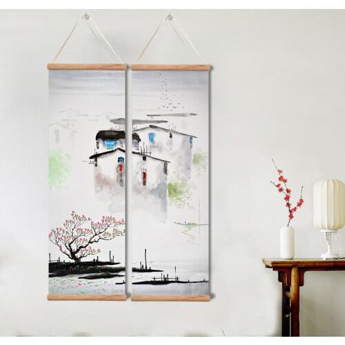 Chinese Style Ink Landscape Canvas Scroll Painting Posters Prints Wall Art Pictures for Livingroom Bedroom Home Decor with Frame