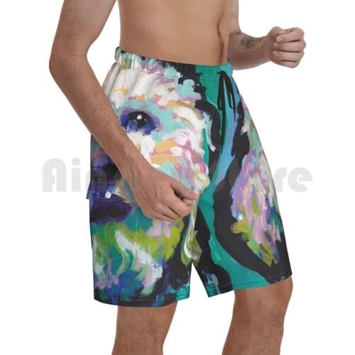 Poodle Maltipoo Dog Bright Colorful Pop Dog Art Beach Shorts Men Beach Pants Swimwear Toy Poodle Miniature Poodle