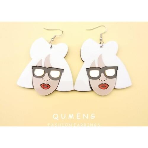 QUMENG Europe and America punk Personality Lady Gaga Stud Earrings acrylic Ear hyperbole Earrings Earring Gifts for club party