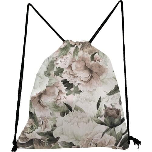 Retro Floral Printed Backpack Pretty Unisex Drawstring Bags Preppy Style Travel Bag Portable Shoe Bag for School Eco Storage Bag