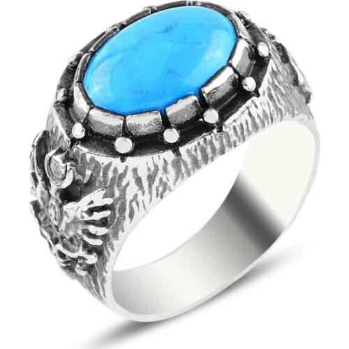 Silverlina Silver Ottoman State Coat Of Arms & Tuğra Turquoise Gemstone Ring