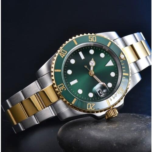 Sterile Green Surface Mens Automatic Mechanical Watch Gold Watch Stainless Steel Gold Case