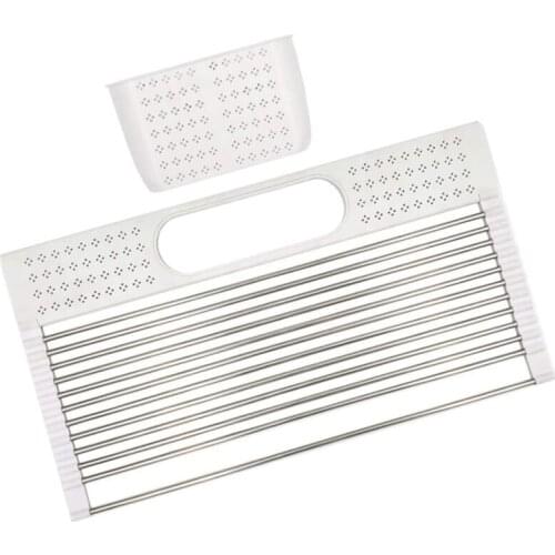 Dish Drying Rack over the Sink 20inch x 11inch Large Roll Up Stainless Steel Kitchen Drainer with Utensil Holder