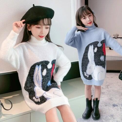 Girls Sweater Babys Coat Outwear 2021 Rabbit Thicken Warm Winter Autumn Knitting Pullover Christmas Gift Childrens Clothing