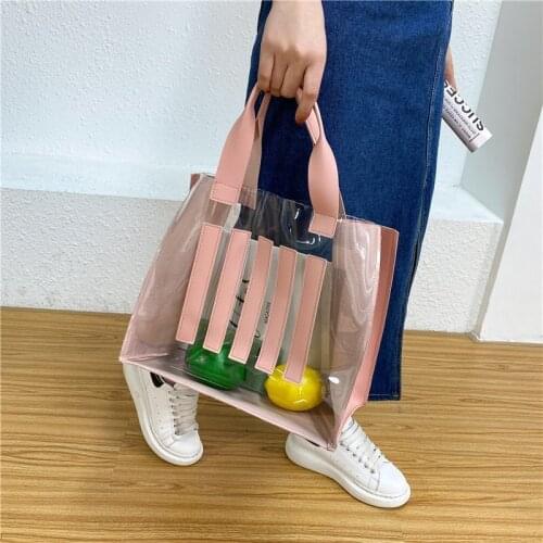 Women Summer Jelly Bag PVC Transparent Striped Shoulder Bag Female Large Capacity Tote Bags Beach Travel Shopping Bag
