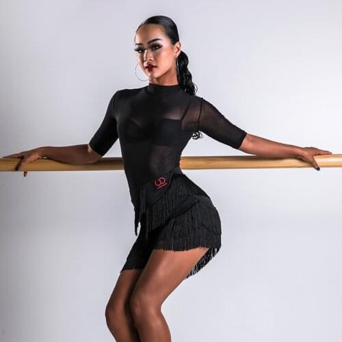 New Latin Dance Costumes For Women Leopard Long Sleeve Tops Shirts Latin Cha Cha Rumba Samba Tango Performance Clothing DQS3255