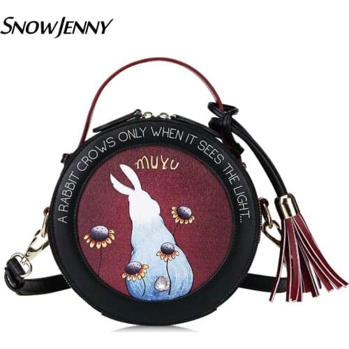 Women Leather Embroidery Handbags Girl Shoulder Bags Messenger Bag Female Totes Braccialini Style Art Cartoon Chocolate Rabbit
