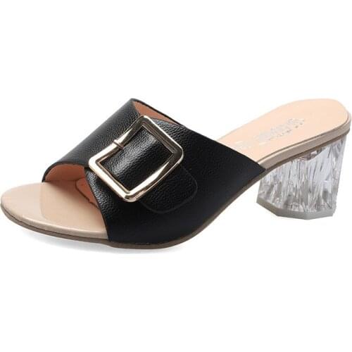 Women Shoes Spring 2021 new metallic buckle wedge heels soft soles comfortable non-slip slippers large shoes